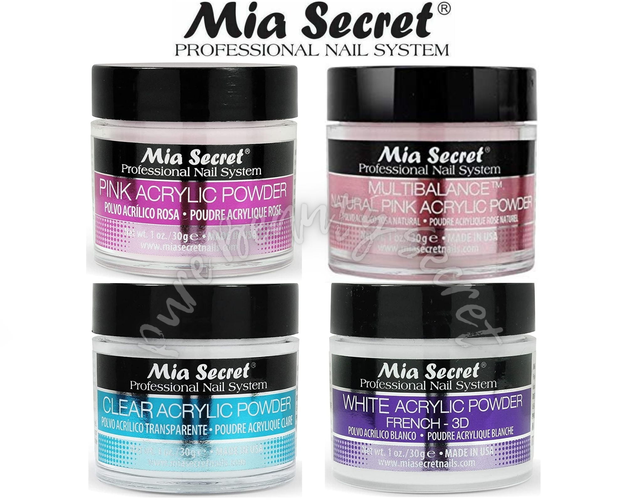 Mia Secret Acrylic Powder 1 oz x 4 (Clear/Natural Pink/Pink/White)