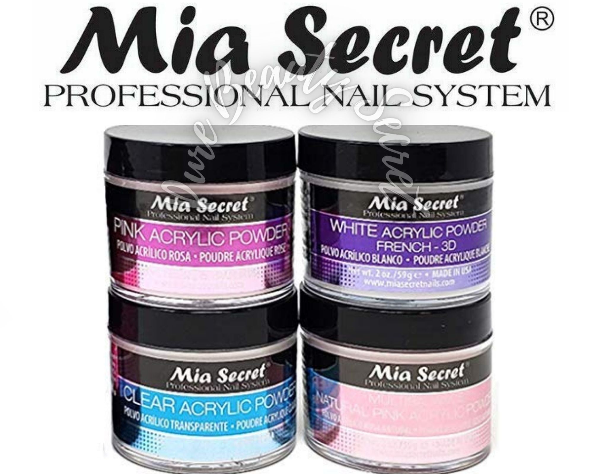 Mia Secret Acrylic Powder 2 oz x 4 (Clear/Natural Pink/Pink/White)