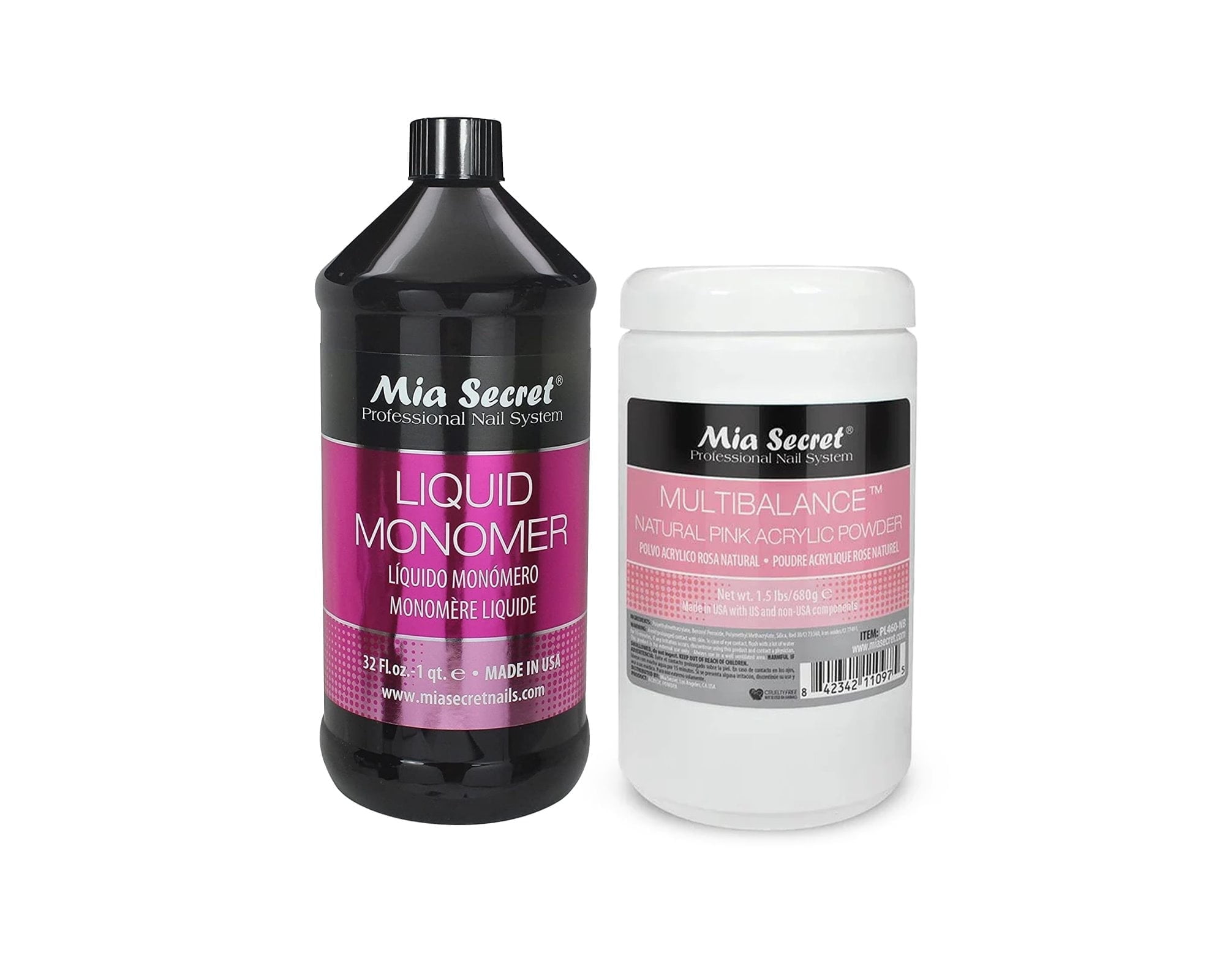Mia Secret - Advanced EMA Liquid Monomer 32oz & MULTIBALANCE Natural Pink Acrylic Powder 1.5lb Combo