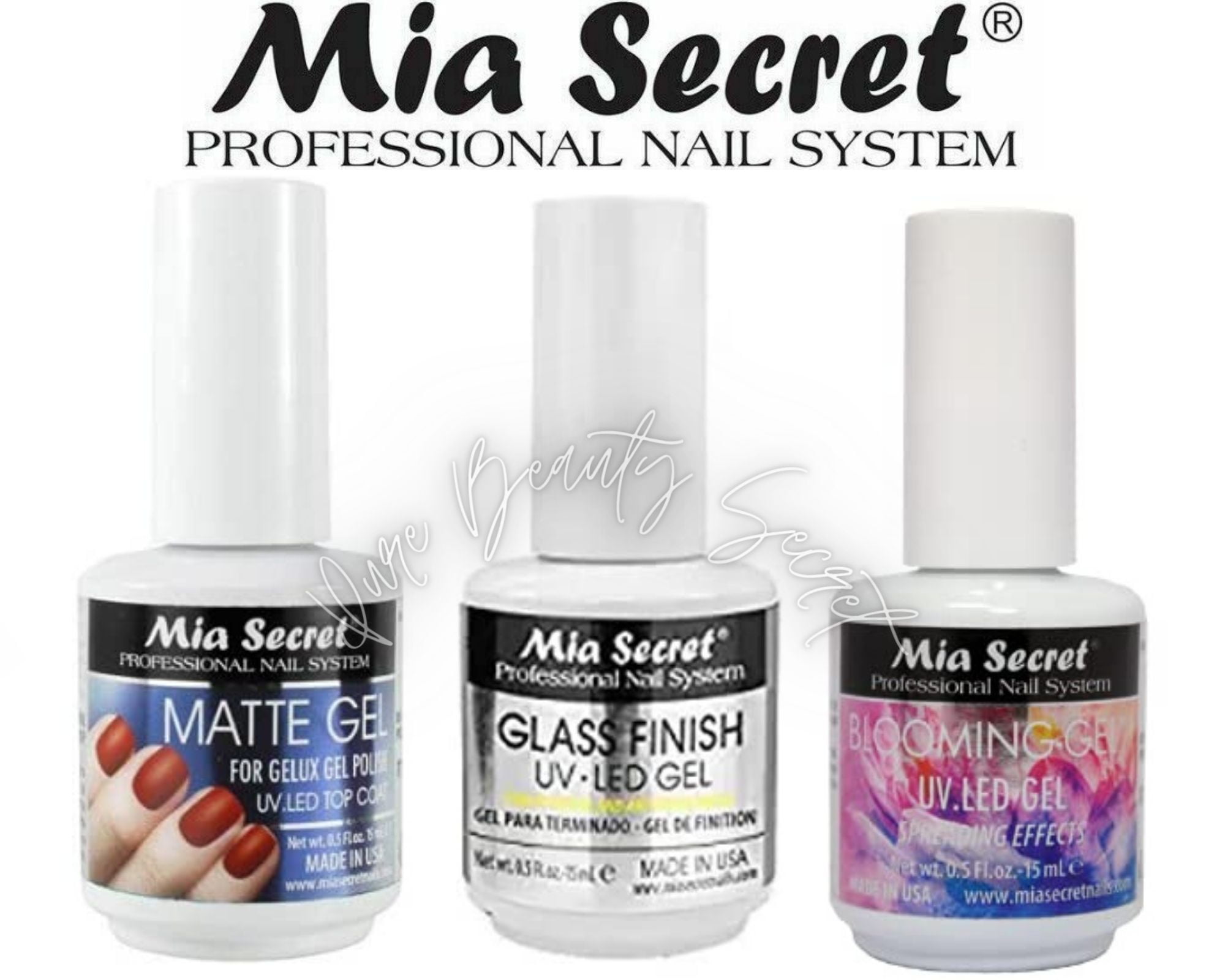 Mia Secret Blooming Gel UV LED Gel (BMG-38), Glass Finish UV-LED Gel 1/2 oz (FG-6S), Matte Gel 0.5 oz (MATTE-GEL)