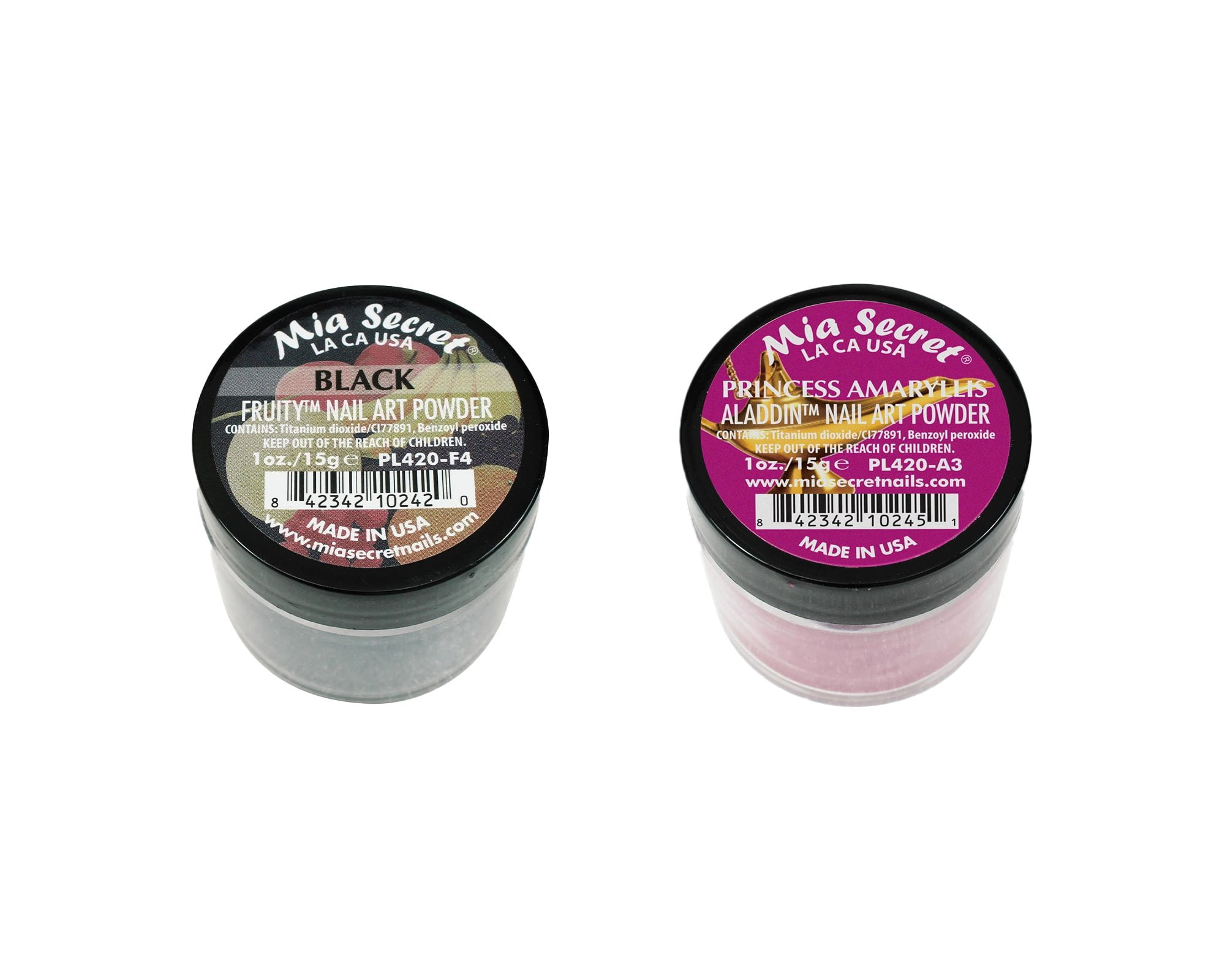 Mia Secret - Fruity Nail Art Powder -Black & Alladin Nail Art Powder - Princess Amaryllis (1 oz. each) - Combo