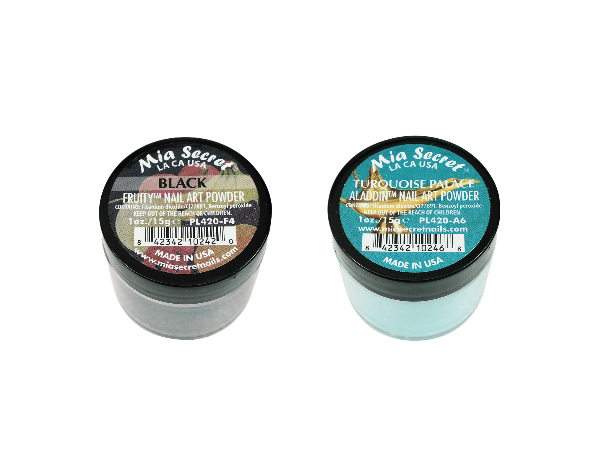 Mia Secret - Fruity Nail Art Powder - Black & Alladin Nail Art Powder - Turquoise Palace
