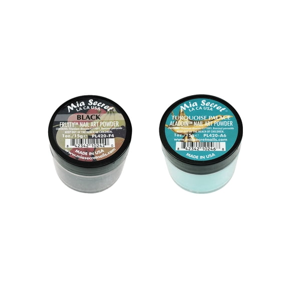 Mia Secret - Fruity Nail Art Powder - Black & Alladin Nail Art Powder - Turquoise Palace