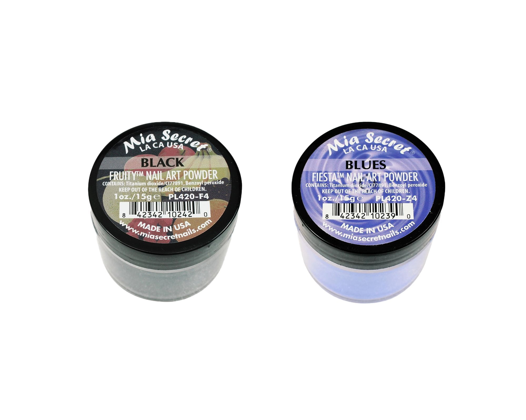 Mia Secret - Fruity Nail Art Powder - Black & Fiesta Nail Art Powder - Blues (1 oz. each) - Combo