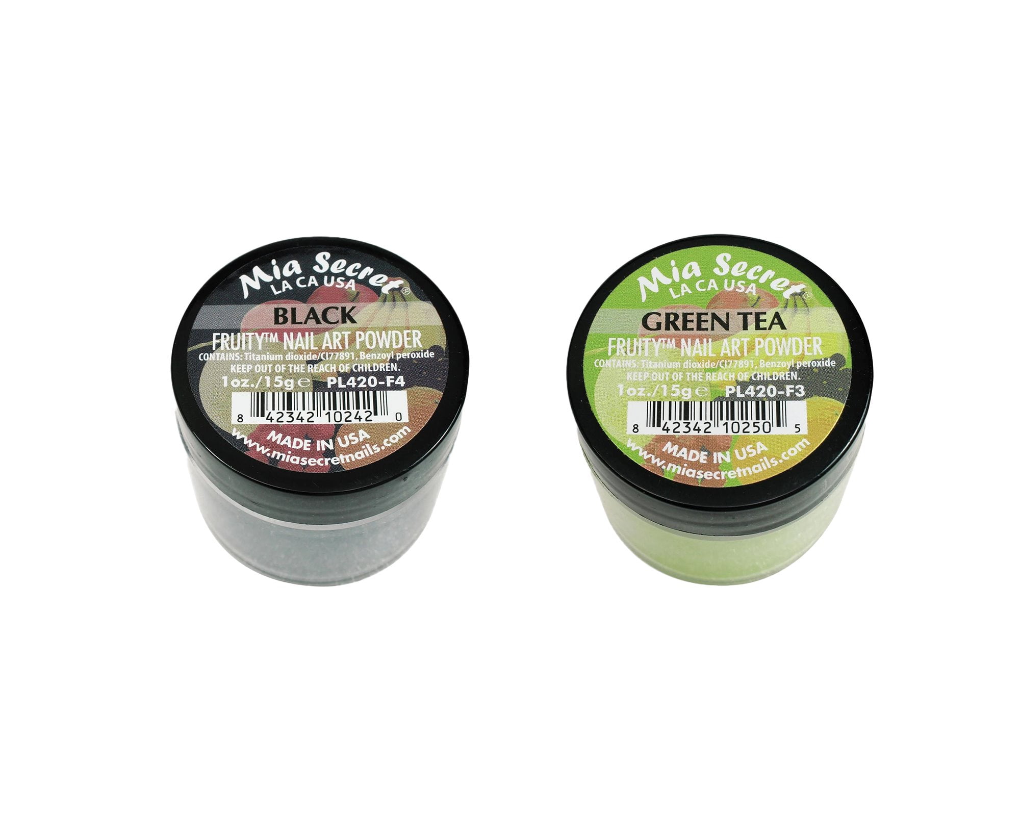 Mia Secret - Fruity Nail Art Powder Black & Fruity Nail Art Powder Green Tea (1 oz. each) - Combo