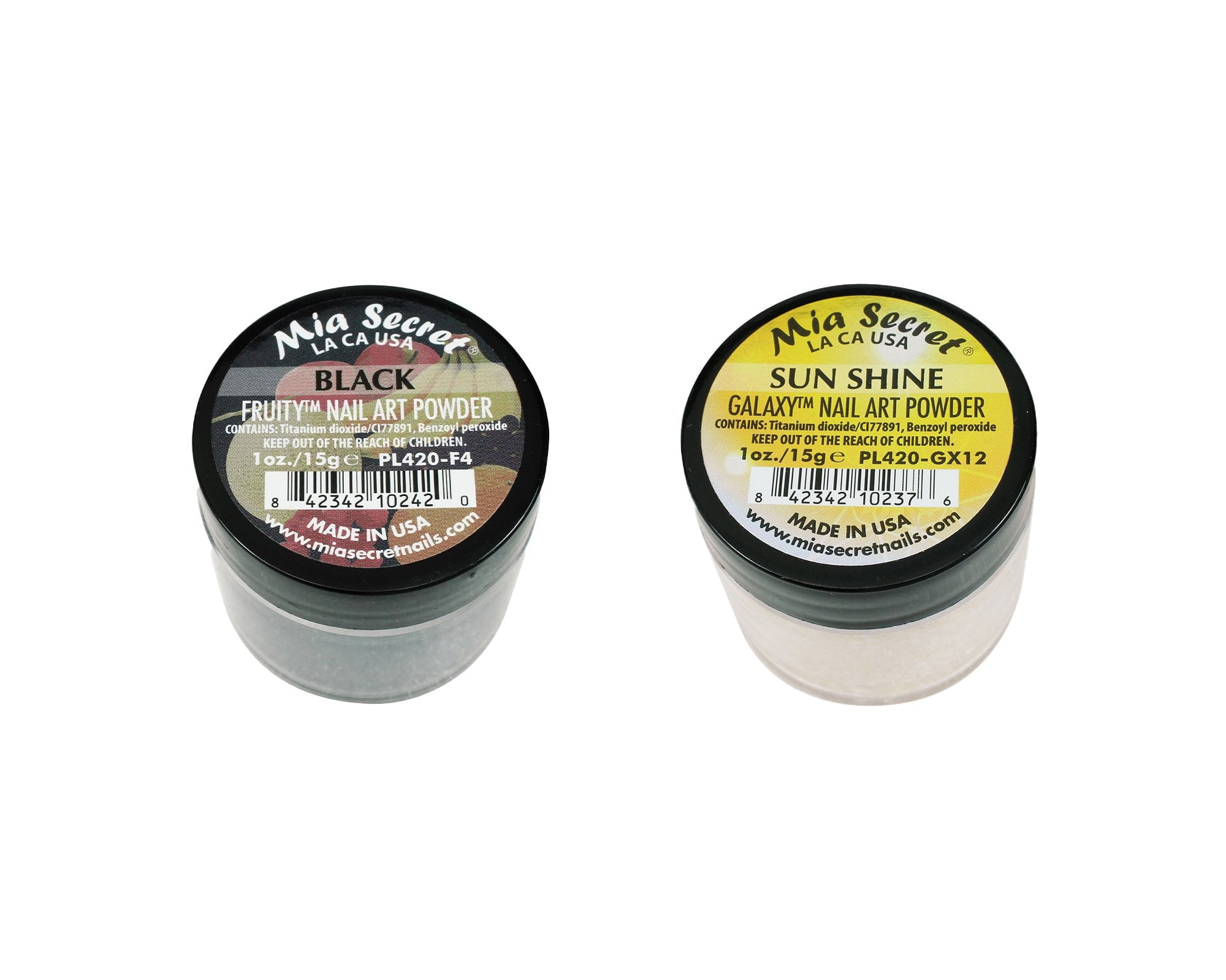 Mia Secret - Fruity Nail Art Powder - Black & Galaxy Nail Art Powder - Sunshine (1 oz. each) - Combo