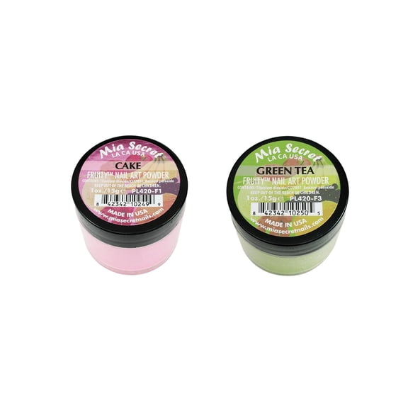 Mia Secret - Fruity Nail Art Powder- Cake + Fruity Nail Art Powder- Green Tea (1 oz. each)- Combo