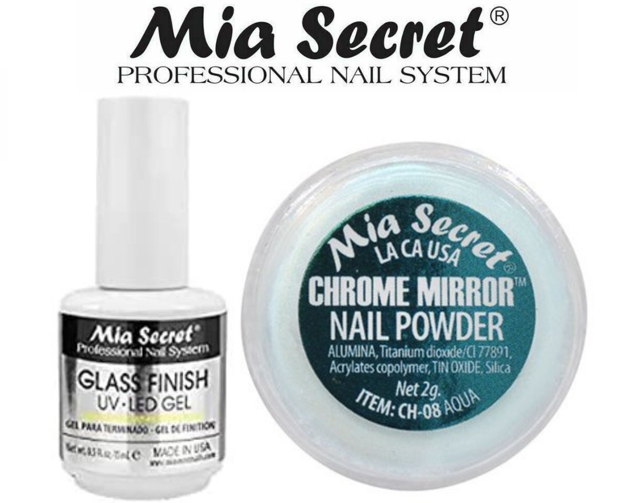 Mia Secret Glass Finish Gel (FG-6S) + Chrome Mirror Powder (CH-08) Aqua