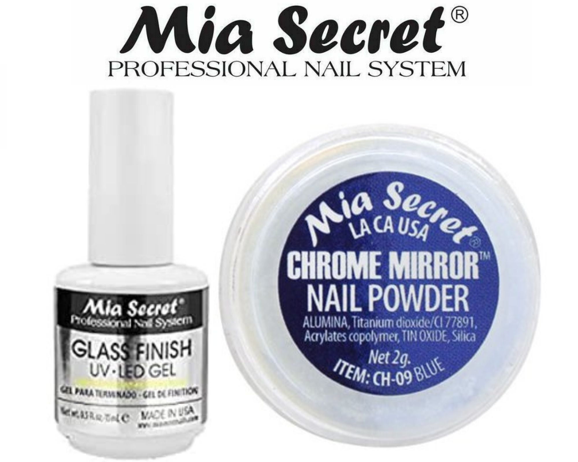 Mia Secret Glass Finish Gel (FG-6S) + Chrome Mirror Powder (CH-09) Blue