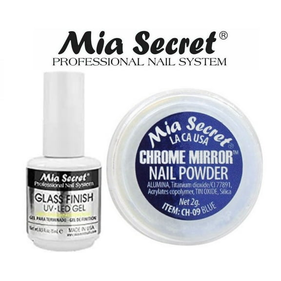 Mia Secret Glass Finish Gel (FG-6S) + Chrome Mirror Powder (CH-09) Blue