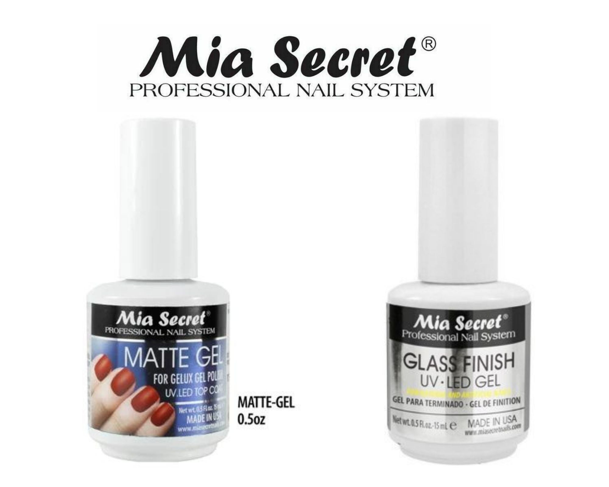 Mia Secret Glass Finish UV-LED Gel 1/2 oz (FG-6S) Matte Gel 0.5 oz (MATTE-GEL)
