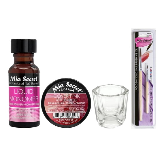 Mia Secret - Liquid Monomer 0.5oz + Cover Acrylic Powder Pink 0.5oz + Dappen Dish + Academy Duo Nail Brush #8 OR - COMBO