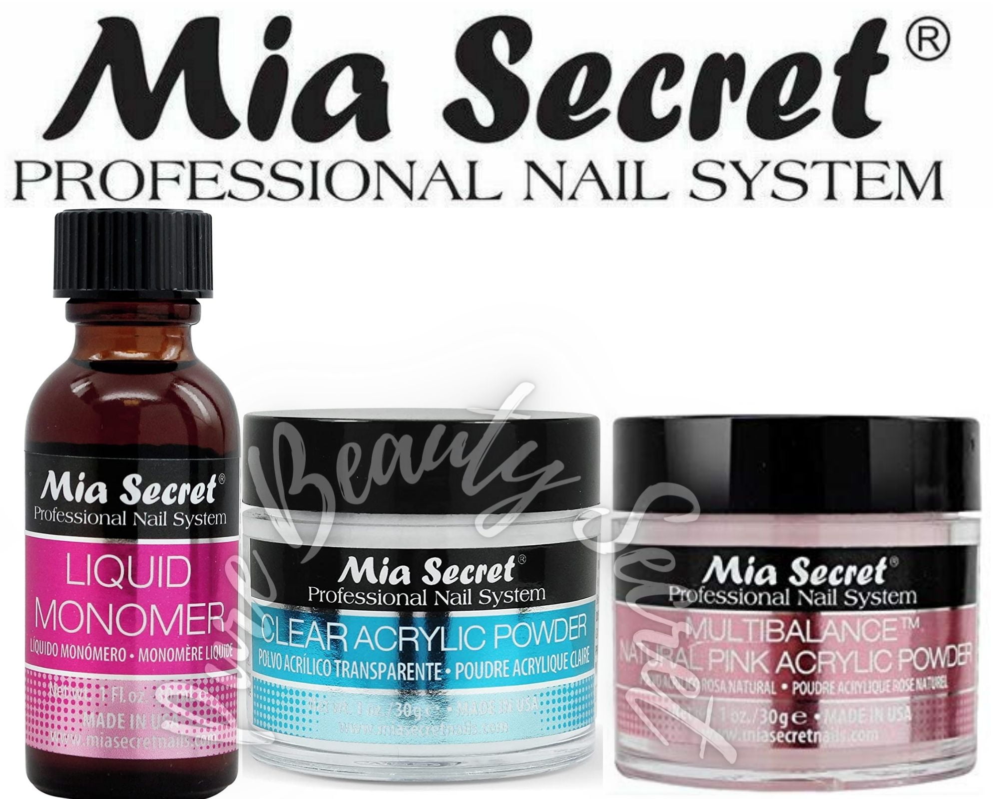 Mia Secret Liquid Monomer 1 oz + Powder 1 oz x 2 (Clear + Natural Pink)