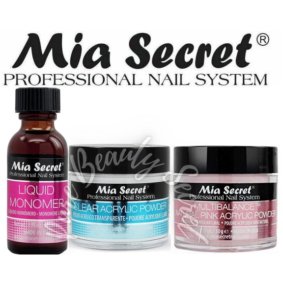 Mia Secret Liquid Monomer 1 oz + Powder 1 oz x 2 (Clear + Natural Pink)