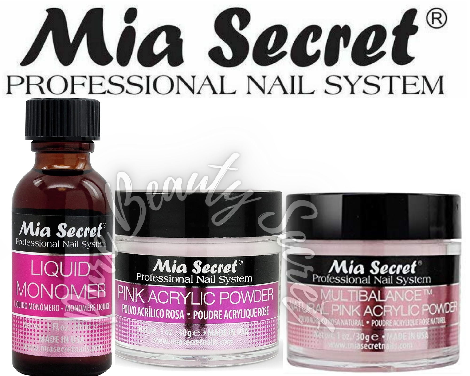 Mia Secret Liquid Monomer 1 oz + Powder 1 oz x 2 (Pink + Natural Pink)