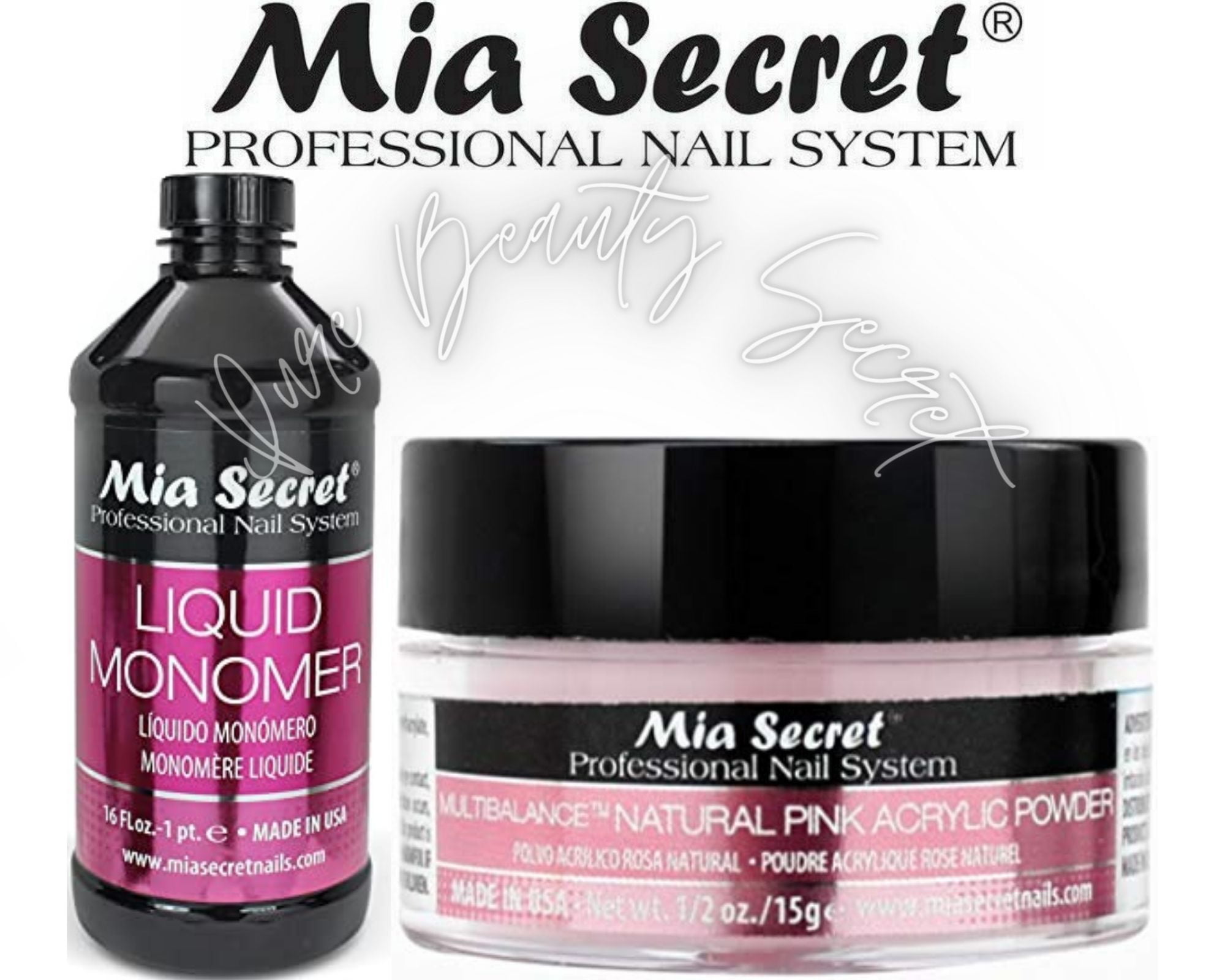 Mia Secret Liquid Monomer 16 oz and Natural Pink Powder 0.5 oz