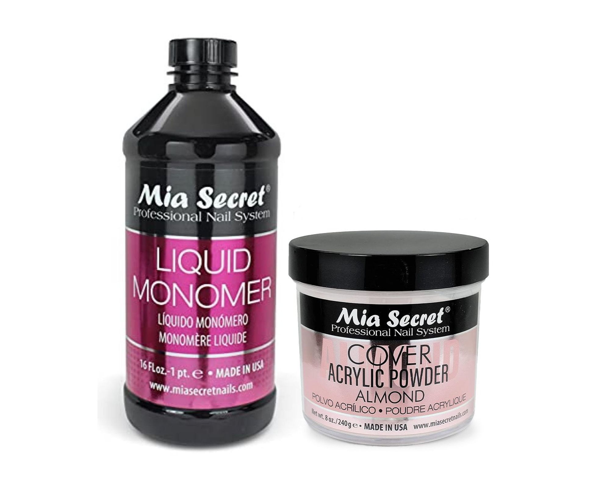 Mia Secret - Liquid Monomer 16oz & Cover Acrylic Powder Almond 8oz. - Combo