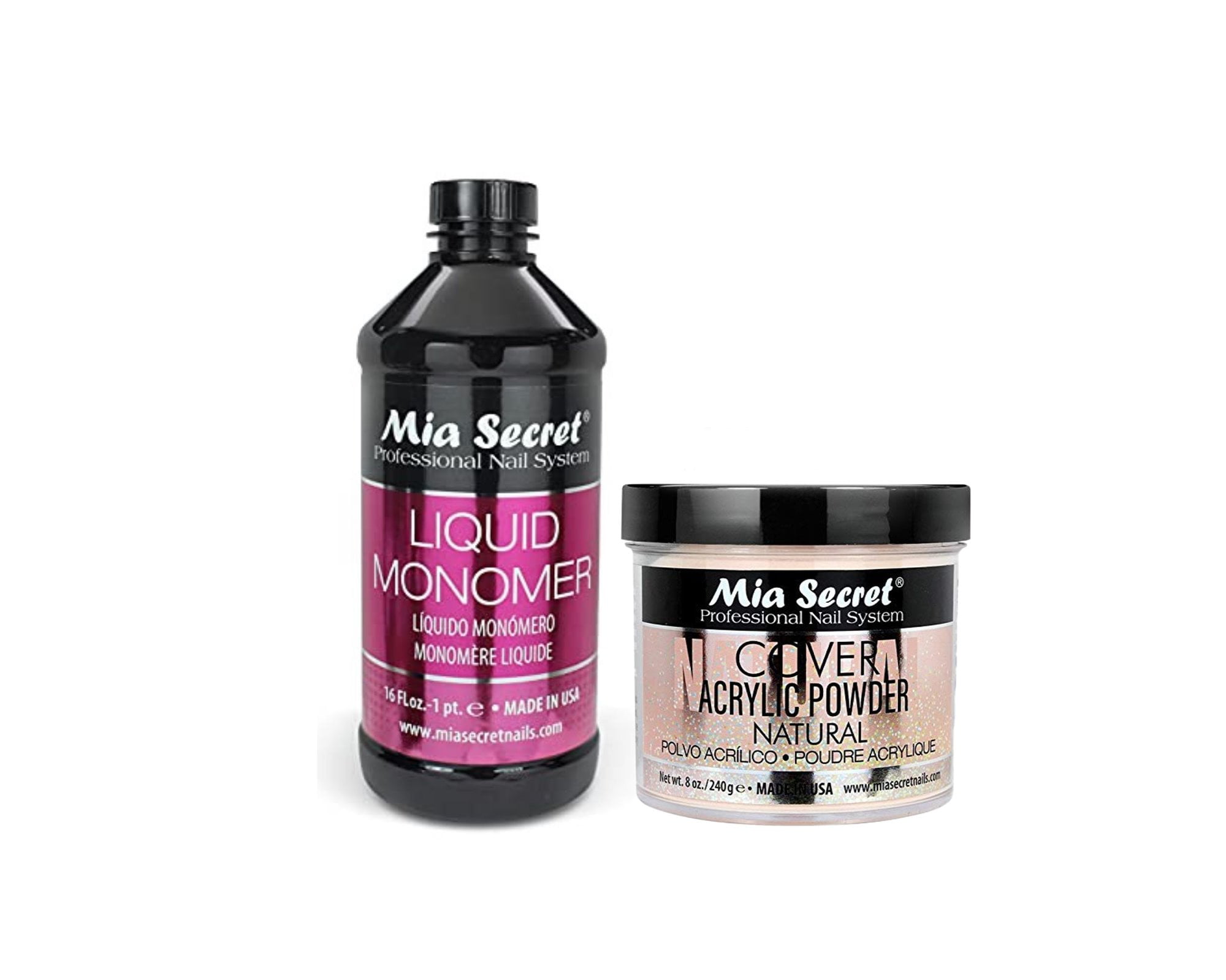Mia Secret - Liquid Monomer 16oz. & Cover Acrylic Powder Natural 8oz. - Combo