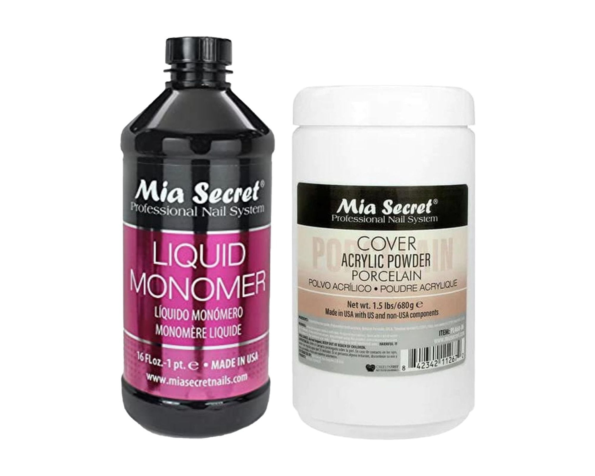 Mia Secret - Liquid Monomer 16oz & Cover Acrylic Powder - Porcelain 1.5lb - Combo