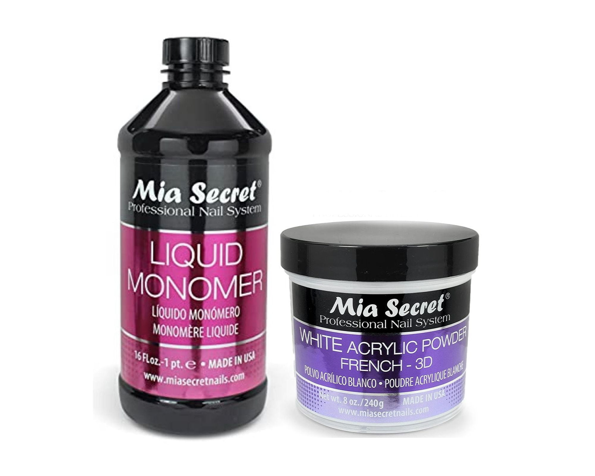 Mia Secret - Liquid Monomer 16oz. & White Acrylic Powder French - 3D 8oz. - Combo