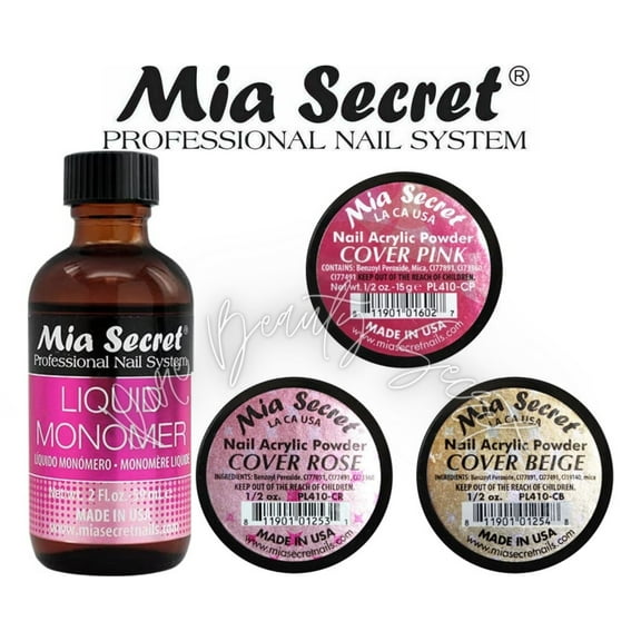 Mia Secret Liquid Monomer 2 oz and Cover Powders 0.5 oz x 3 (PINK + ROSE +BEIGE)