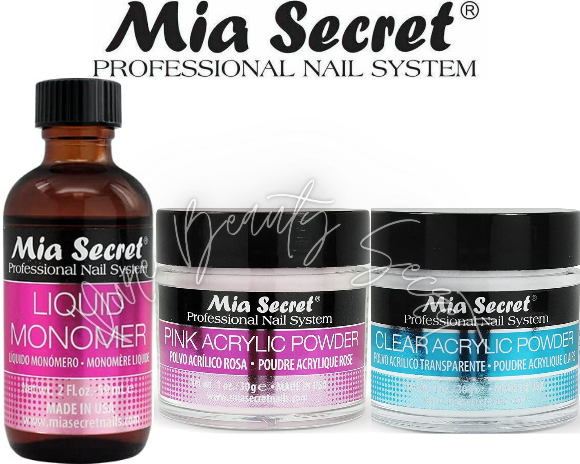 Mia Secret Liquid Monomer 2 oz and Powder 1 oz x 2 (Clear + Pink)