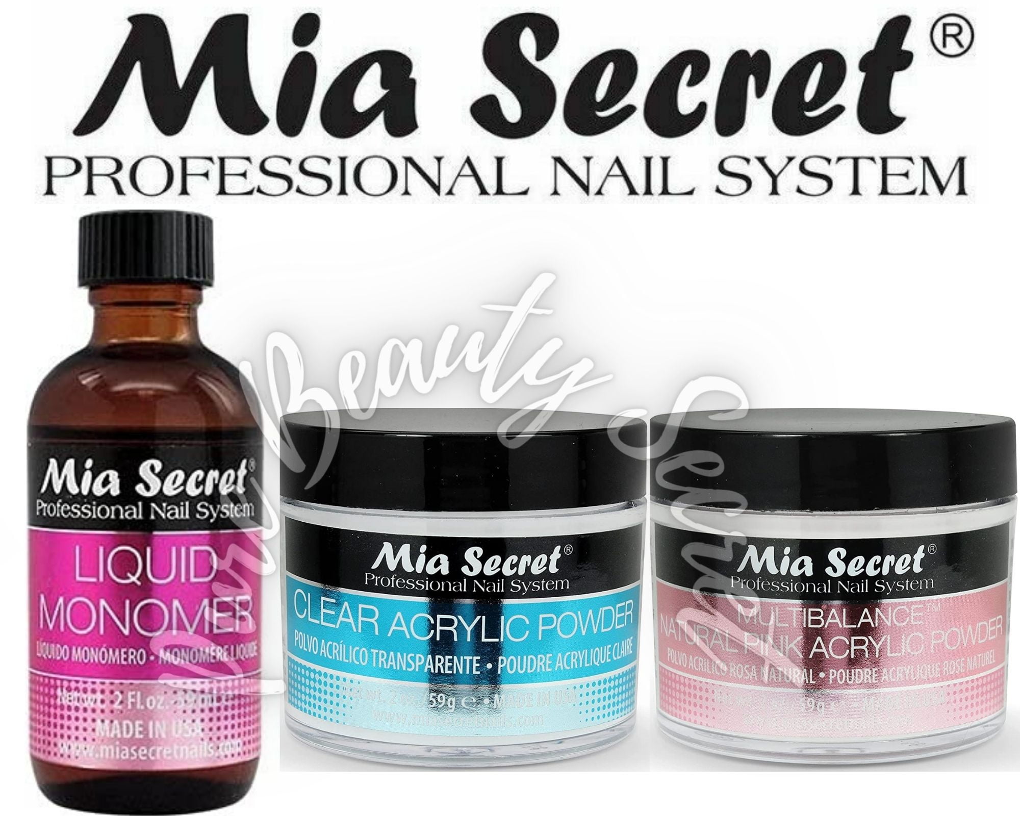 Mia Secret Liquid Monomer 2 oz and Powder 2 oz x 2 (PINK + WHITE)
