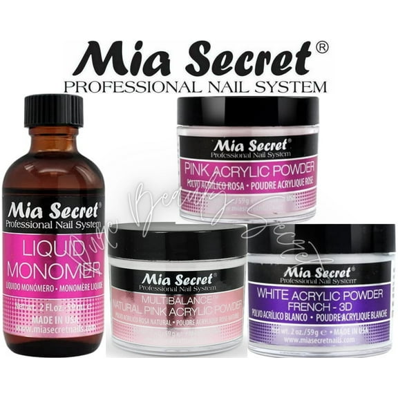 Mia Secret Liquid Monomer 2 oz and Powder 2 oz x 3 (NATURAL PINK + WHITE + PINK)