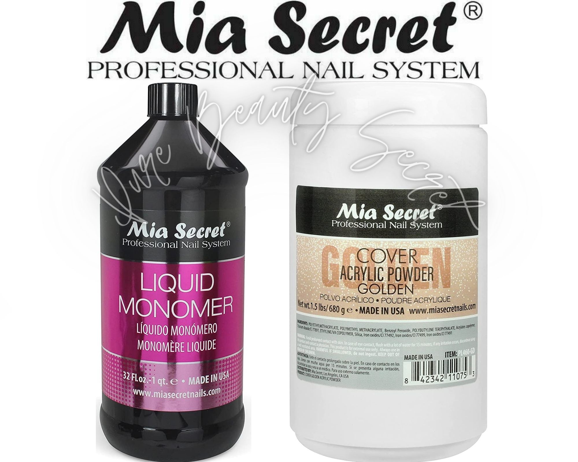 Mia Secret Liquid Monomer 32 oz & Cover Golden 1.5 lb