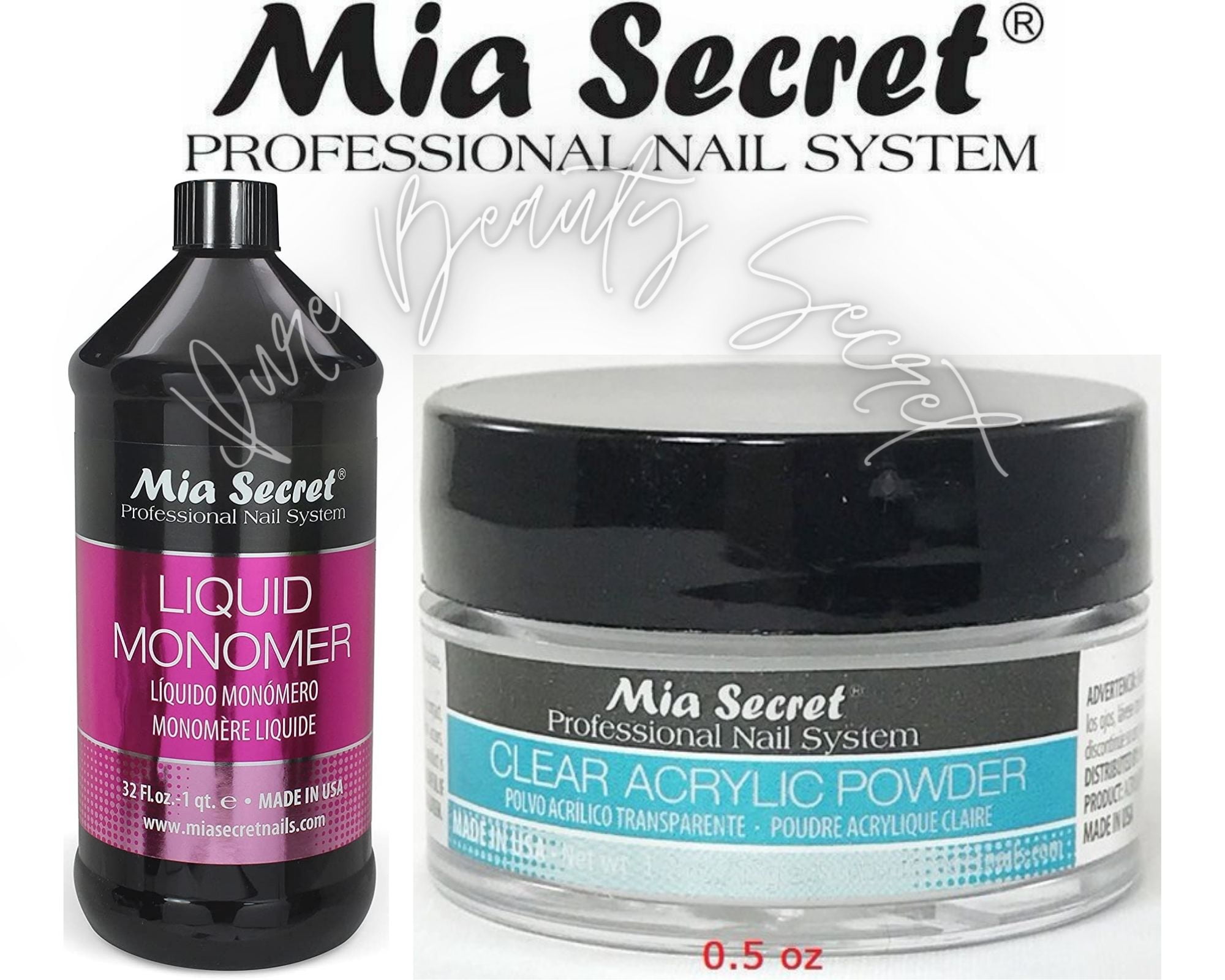 Mia Secret Liquid Monomer 32 oz and Clear Powder 0.5 oz