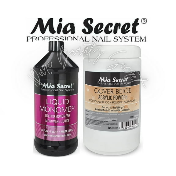 Mia Secret Liquid Monomer 32 oz and Cover Beige Powder 1.5 lb