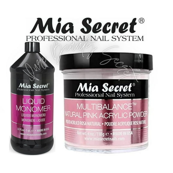 Mia Secret Liquid Monomer 32 oz and Natural Pink Powder 4 oz