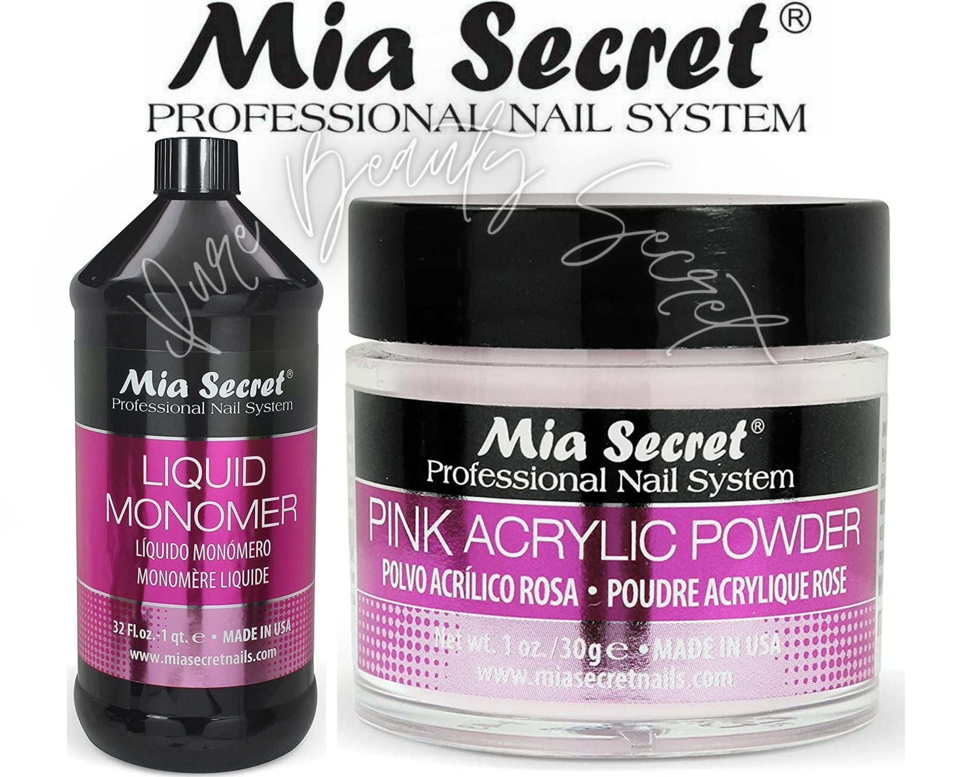 Mia Secret Liquid Monomer 32 oz and Pink Powder 1 oz