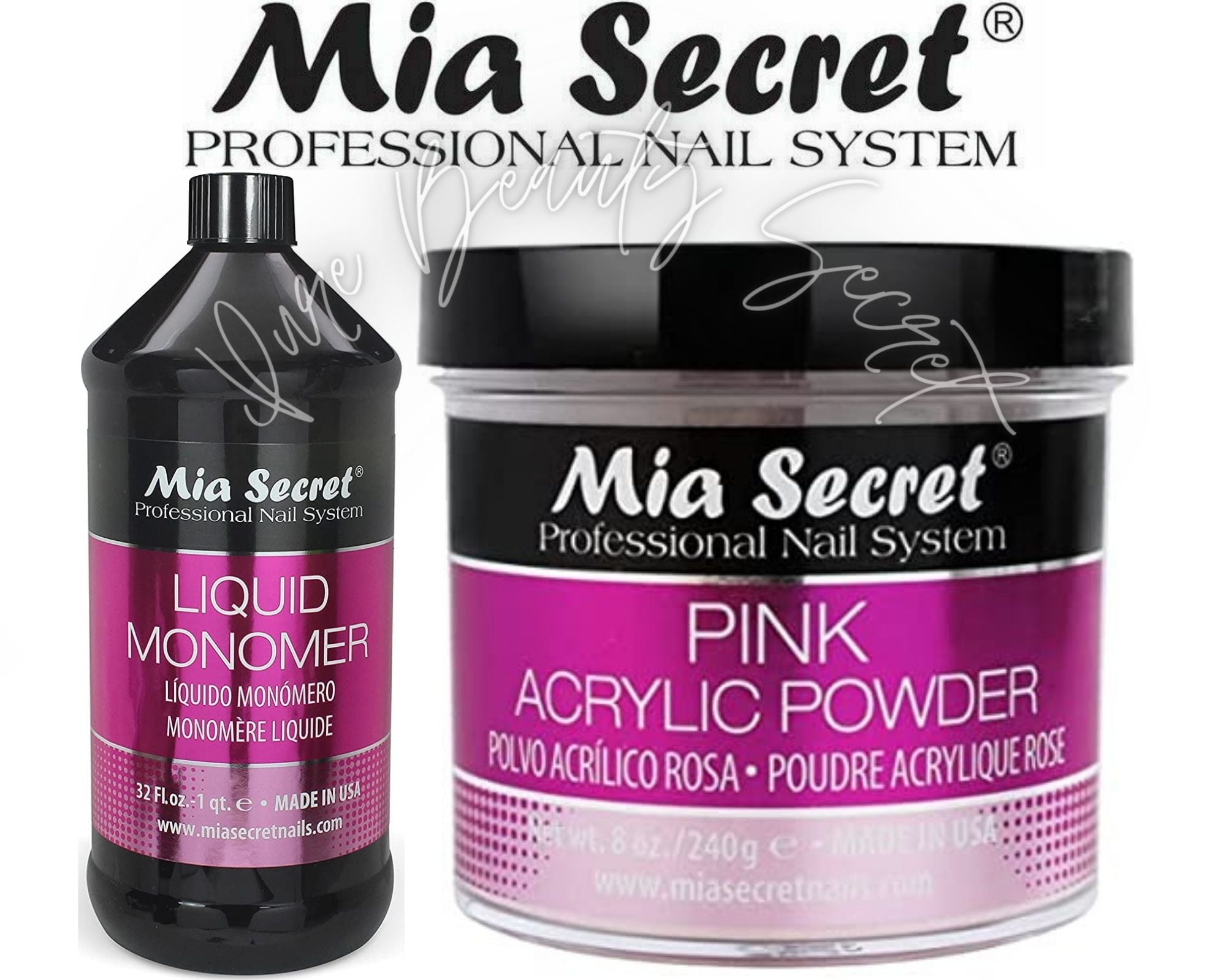 Mia Secret Liquid Monomer 32 oz and Pink Powder 8 oz