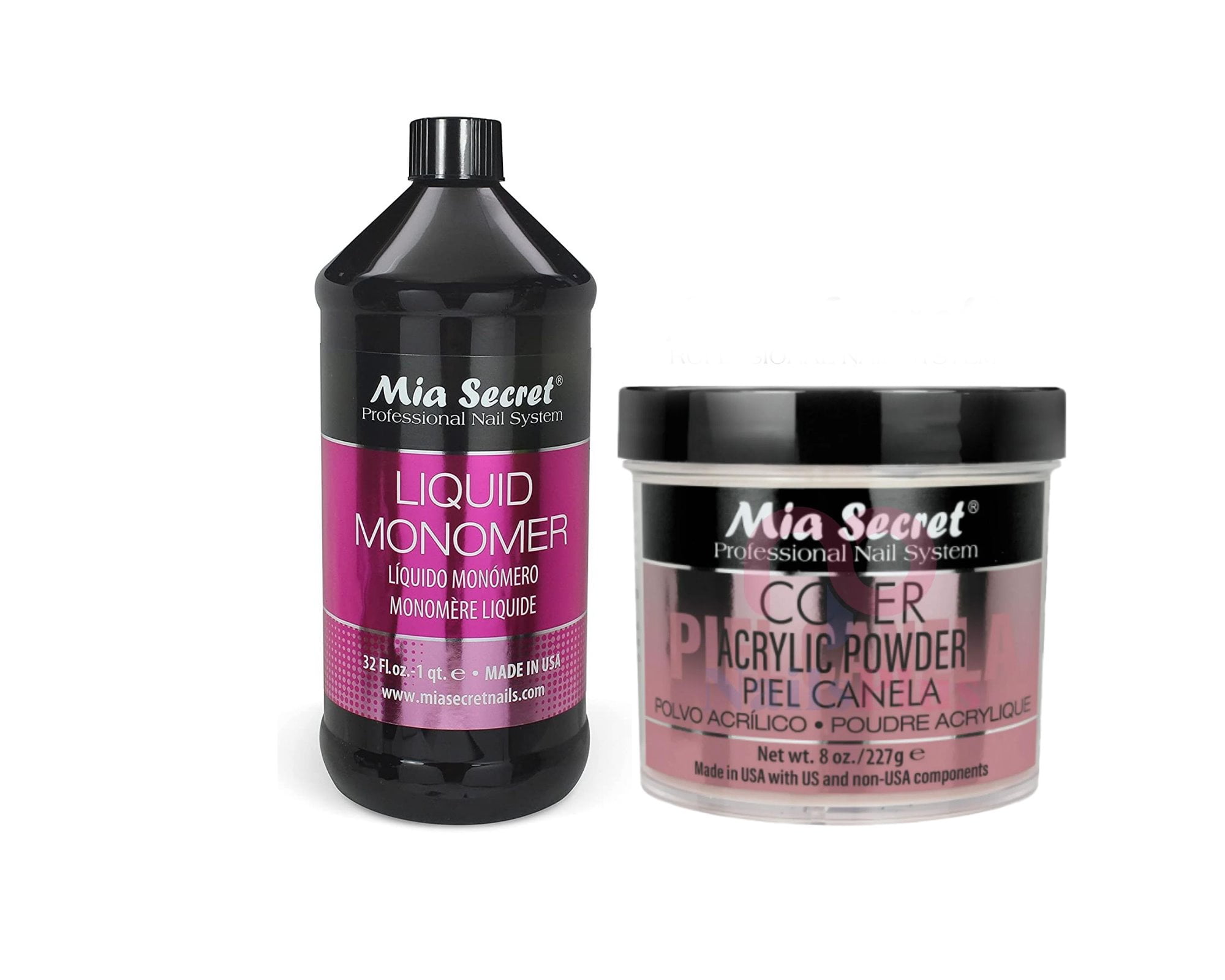 Mia Secret - Liquid Monomer 32oz & Acrylic Powder Cover Piel Canela 8oz - Combo