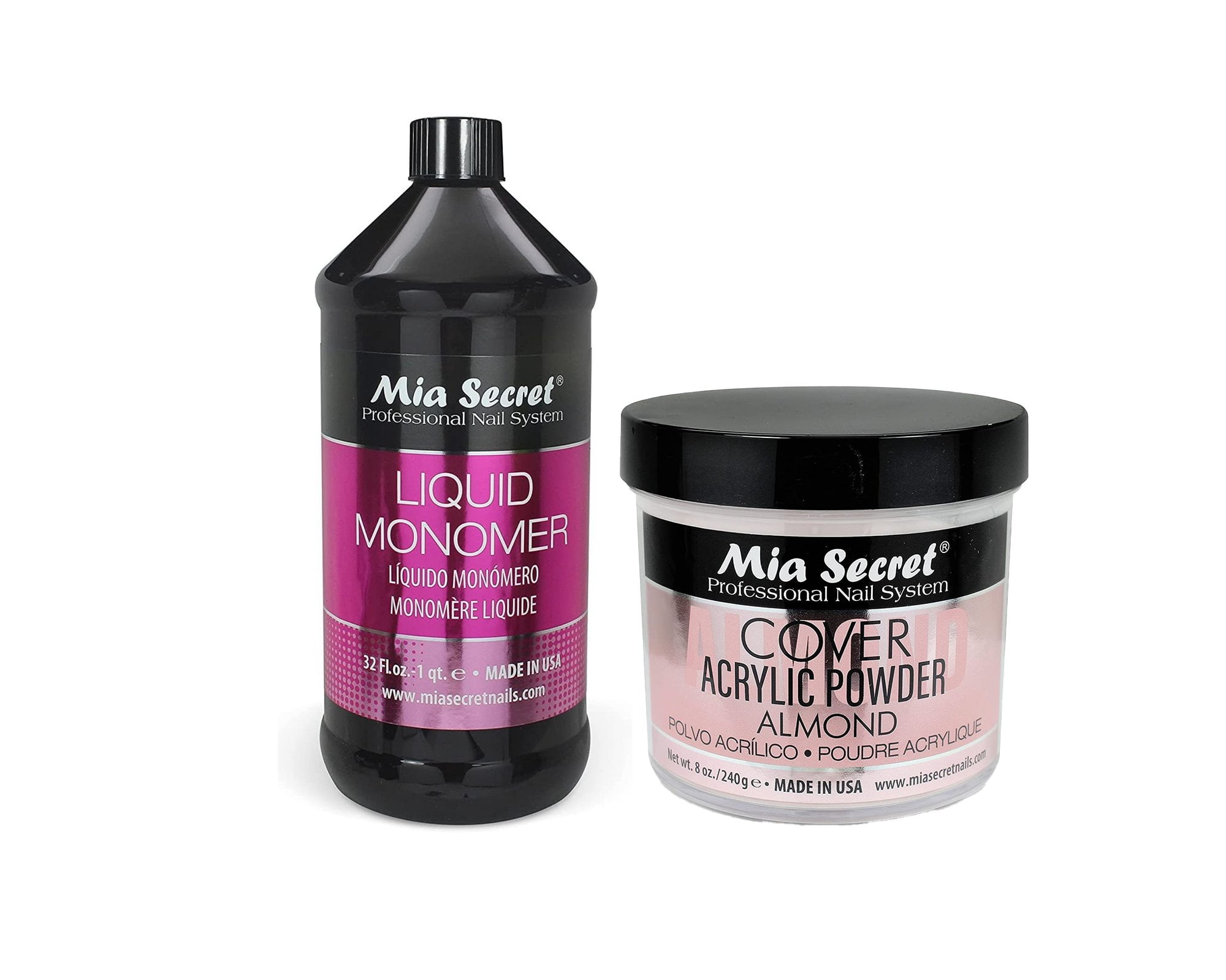 Mia Secret - Liquid Monomer 32oz. & Cover Acrylic Powder Almond 8oz. - Combo