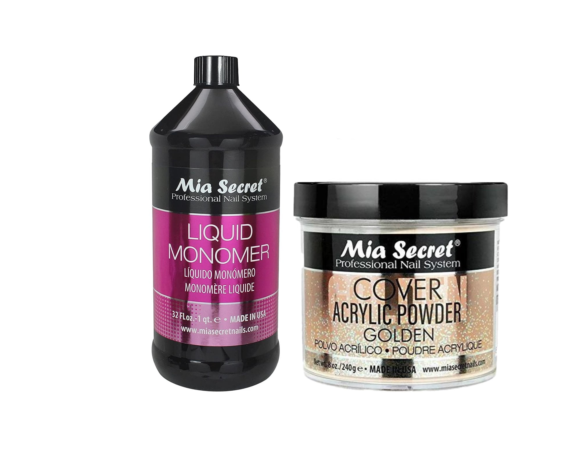 Mia Secret - Liquid Monomer 32oz. & Cover Acrylic Powder Golden 8oz. - Combo