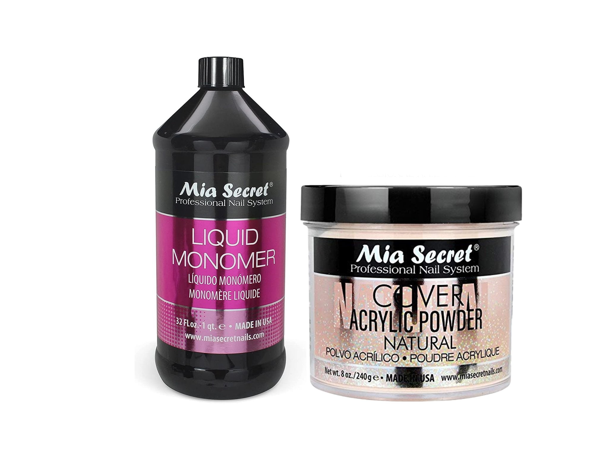 Mia Secret - Liquid Monomer 32oz. & Cover Acrylic Powder Natural 8oz. - Combo