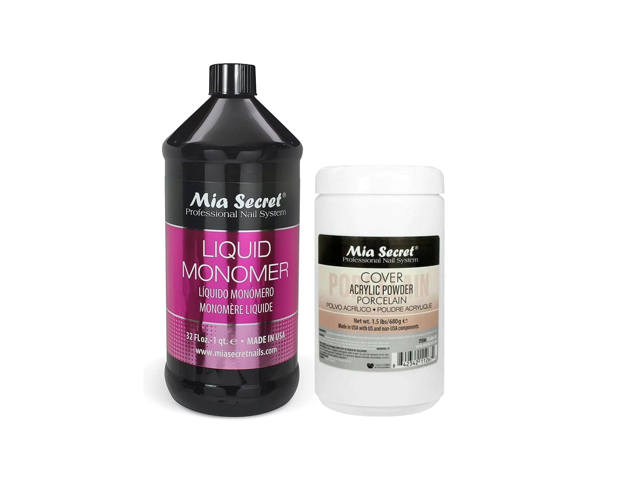 Mia Secret - Liquid Monomer 32oz & Cover Acrylic Powder - Porcelain 1.5lb - Combo