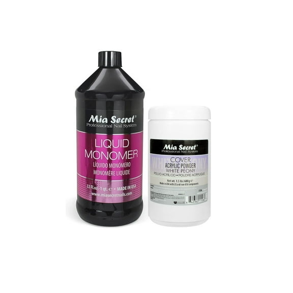 Mia Secret - Liquid Monomer 32oz & Cover Acrylic Powder White Peony 1.5lb