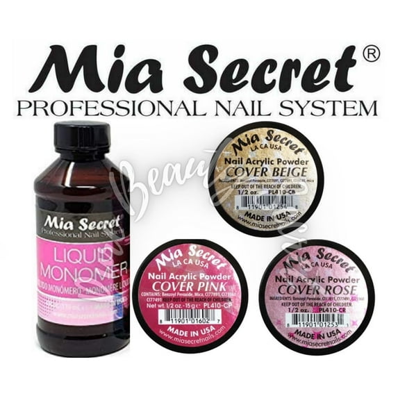 Mia Secret Liquid Monomer 4 oz and Cover Powders 0.5 oz x 3 (PINK + ROSE +BEIGE)