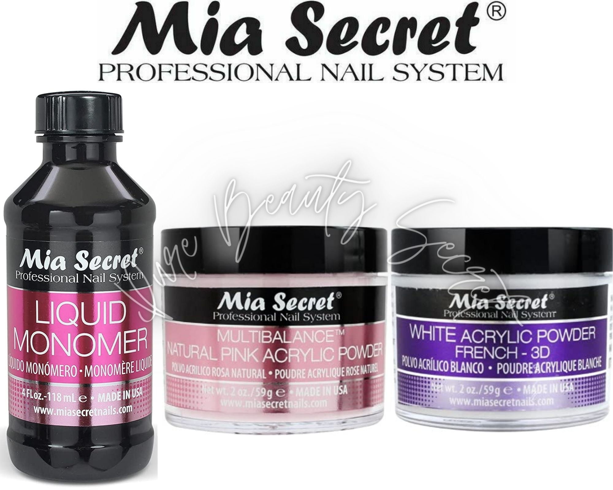 Mia Secret Liquid Monomer 4 oz and Powder 2 oz x 2 (WHITE + NATURAL PINK)