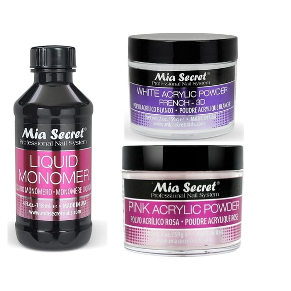 Mia Secret Liquid Monomer 4 oz and Powder 2 oz x 2 (WHITE + PINK)