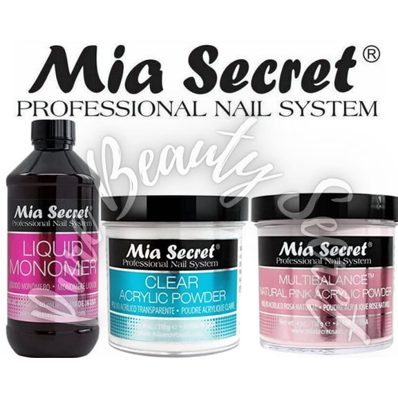 Mia Secret Liquid Monomer 8 oz + Powder 4 oz x 2 (CLEAR + NATURAL PINK)