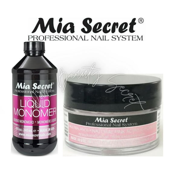 Mia Secret Liquid Monomer 8 oz and NATURAL PINK Powder 0.25 oz