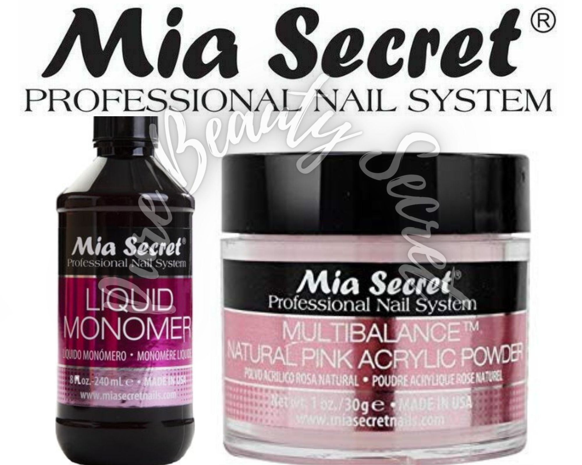 Mia Secret Liquid Monomer 8 oz and NATURAL PINK Powder 1 oz