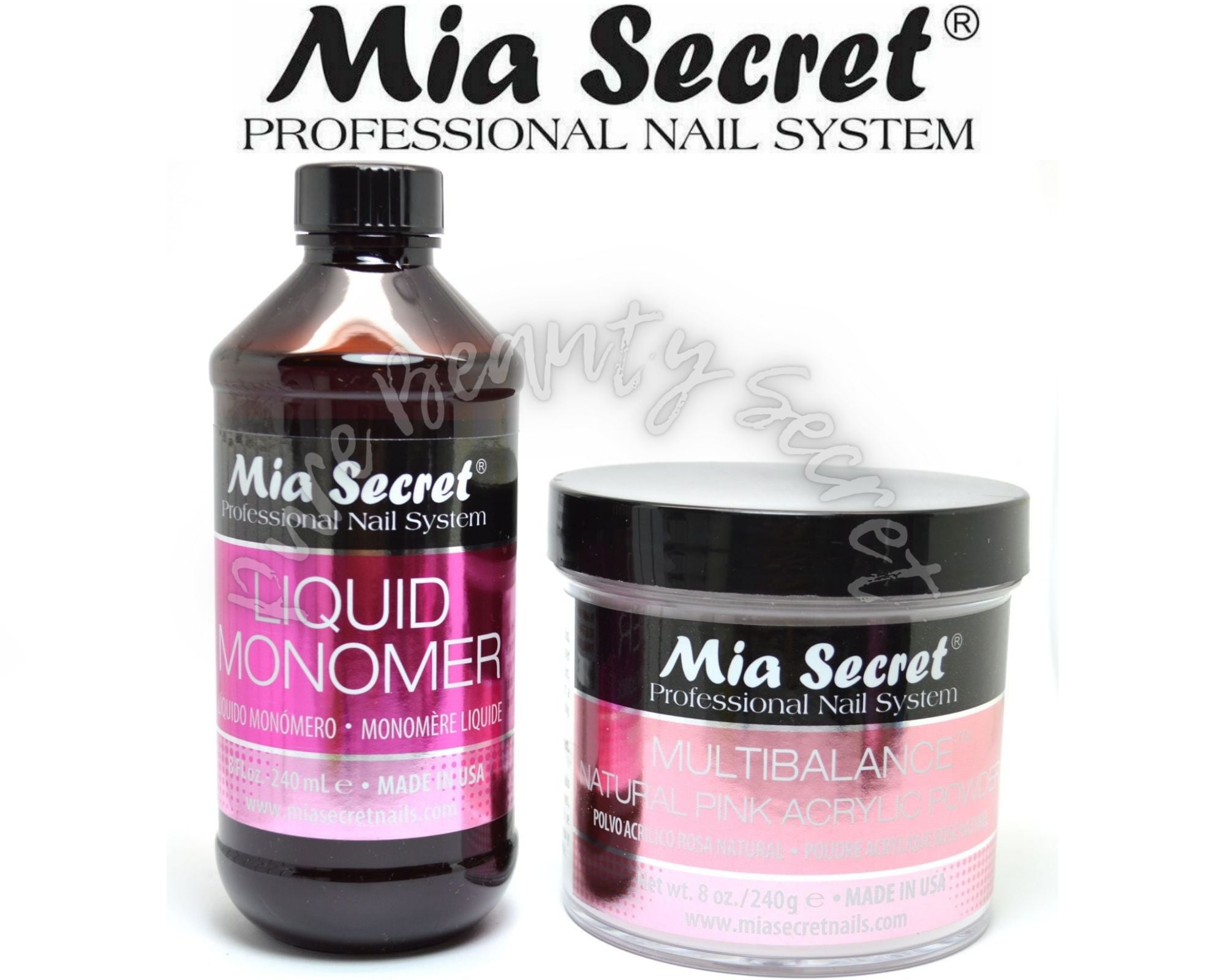 Mia Secret Liquid Monomer 8 oz and NATURAL PINK Powder 8 oz