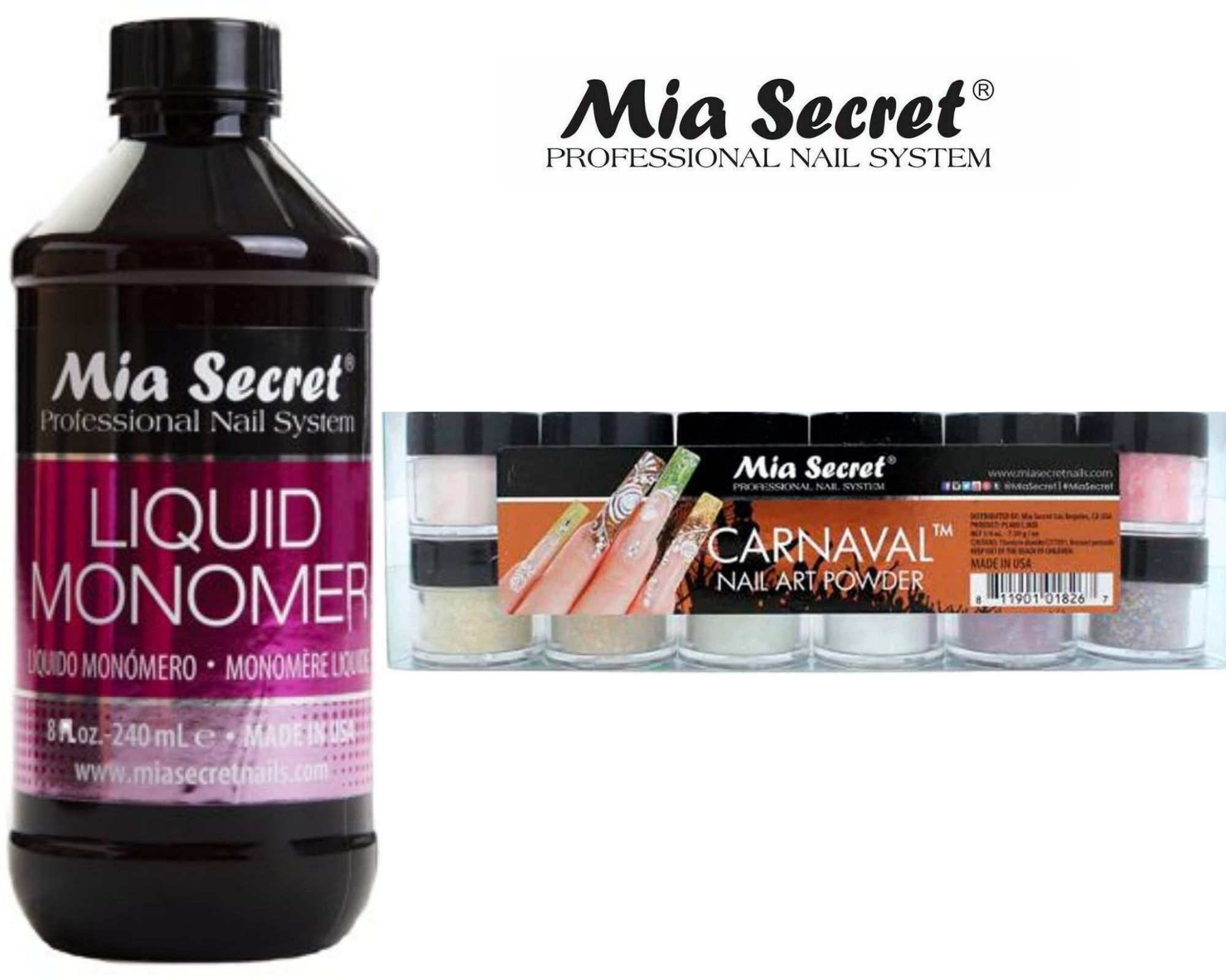 Mia Secret - Monomer 8 oz + Carnaval 12 Colors Set