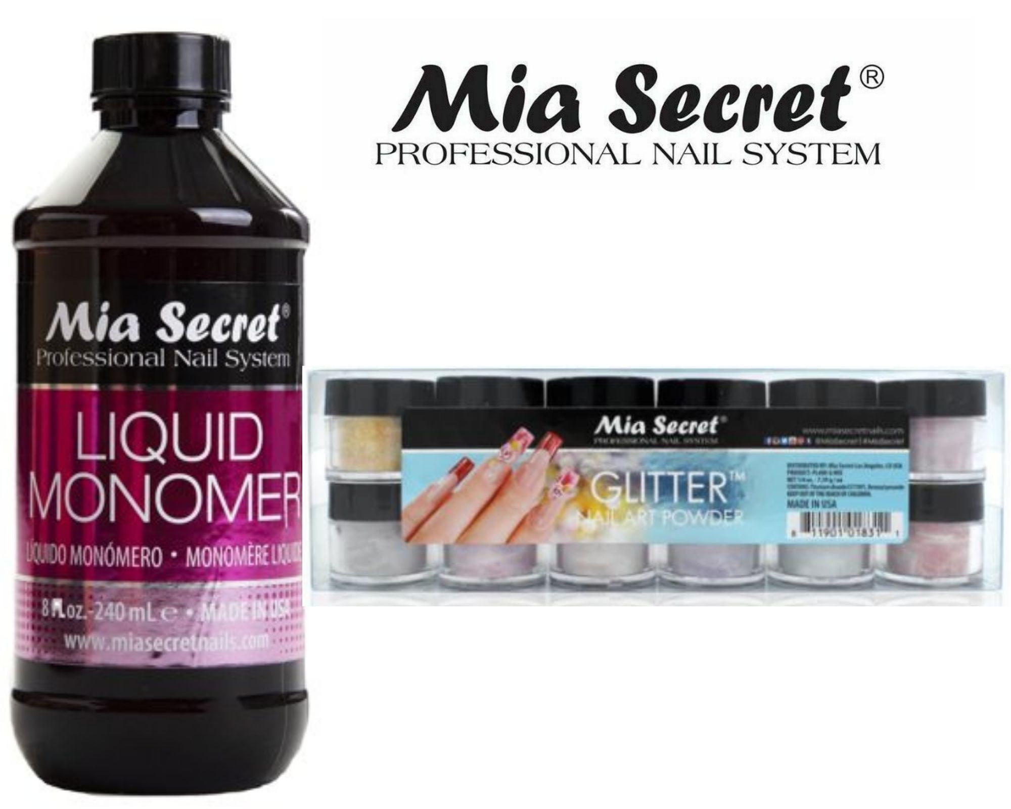 Mia Secret - Monomer 8 oz + Glitter 12 Colors Set