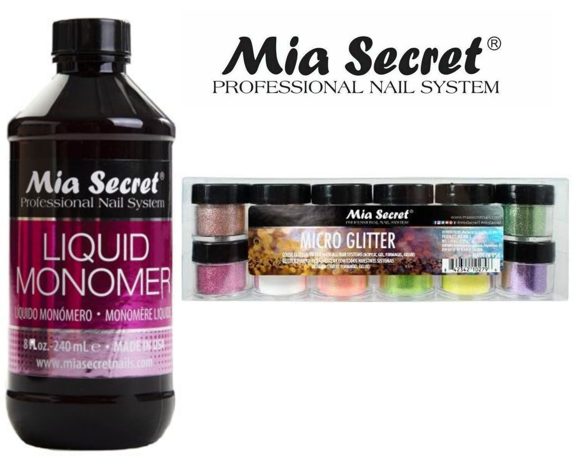 Mia Secret - Monomer 8 oz + Micro Glitter 12 Colors Set